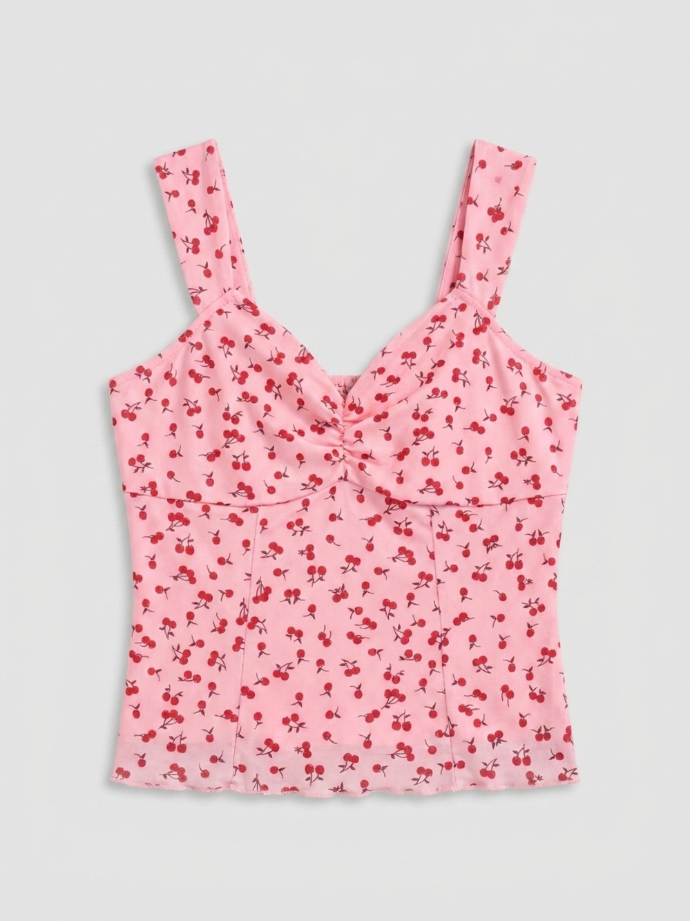 ROMWE‎ Pink Cherry-Print Camisole Tank Cottagecore